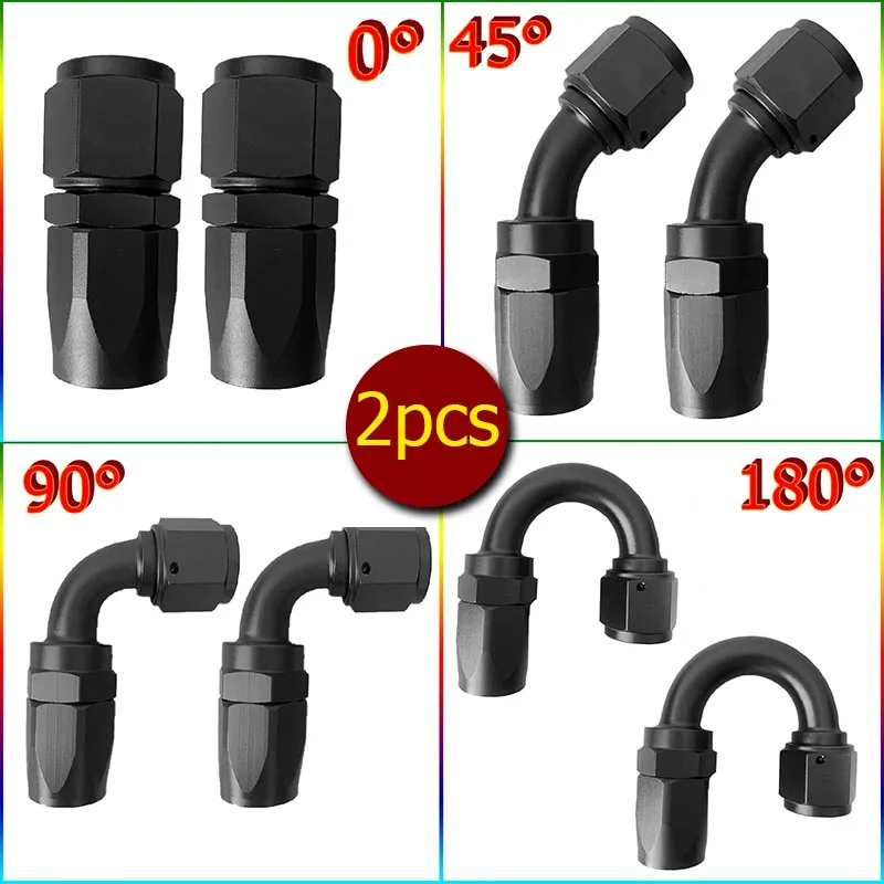 2PCS Swivel Hose End Fitting AN4AN6AN8AN10AN12 Fittings Adapter 0°/45°/90°180°  Aluminum Oil Fuel Line Reusable Universal  Black