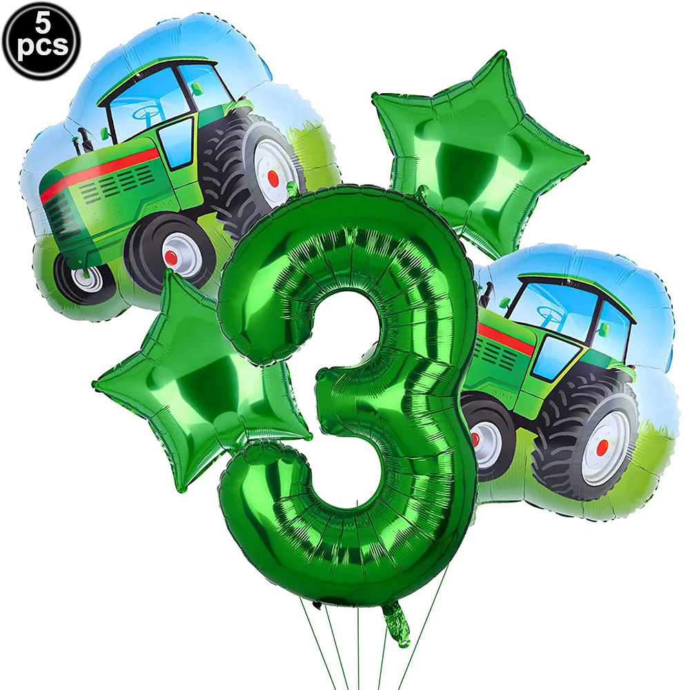 5pcs Jumbo Tractor Shaped  Foil Balloons Farm Tractor Number Balloon Boys Tractor Party Balloon Farm Theme Birthday Supplies