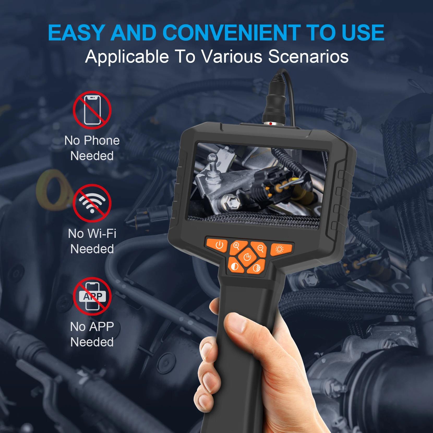 Inspection Endoscope Camera with 8 LED Light, 1080P HD Borescope 4.3" IPS Screen, 16.5Ft Semi-Rigid Cord for Sewer Drain Pipe