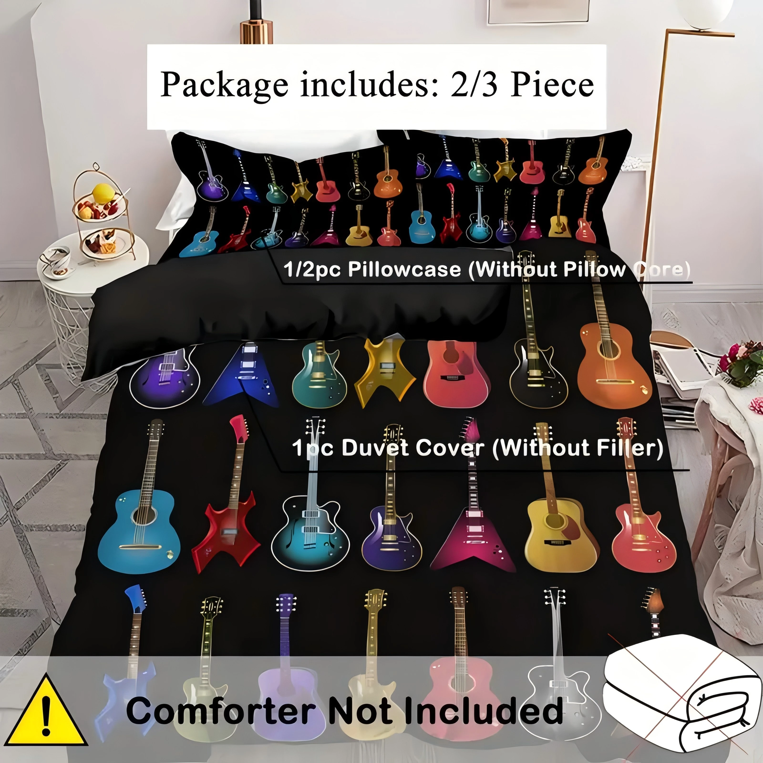 

Vibrant Multi Colored Guitar Instruments 3D Printed Quilt Cover Home Textiles Duvet Cover set(1Duvet Cover+1/2 Pillowcases)