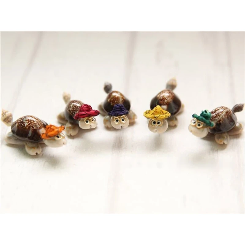 10Pcs Funny Animal Figure Toy Conch Turtles Statue Miniature with Colorful Hat Outdoor Garden Decorations Kids Gift