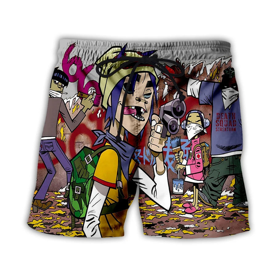 Calções de praia Gorillaz Rock Band para homens e mulheres, impressão 3D, Hip Hop, grandes dimensões, prancheta de surf, calças esportivas, maiôs, roupas infantis