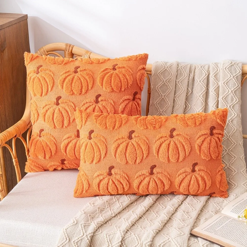 New Halloween Style Throw Pillow Cover Pumpkin Tufted 45x45cm Autumn Pillowcase Embroidered Cushion Cover Fall Decor