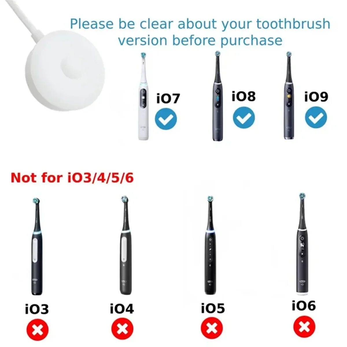 Escova de dentes elétrica Carregador Base Adapter, Substituição, Oral B IO Series 9, 8, 7, 3768, Magnetic