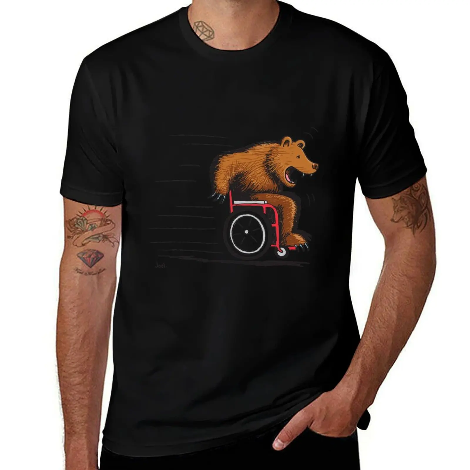 Bear in a wheelchair T-Shirt Breathable Basic Cotton T-Shirt