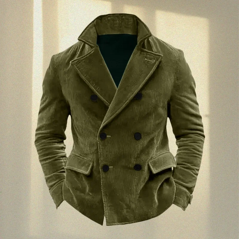 

Corduroy Men's Suit Jacket Stand Collar Double-Breasted Men's Business Casual Outerwear Wrinkle-Resistant Vintage Wedding Suit