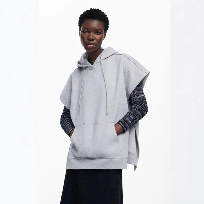 

Повседневная свободная толстовка с капюшоном для женщин, весенне-осенний сезонный комфортный дышащий хлопковый свитер с капюшоном