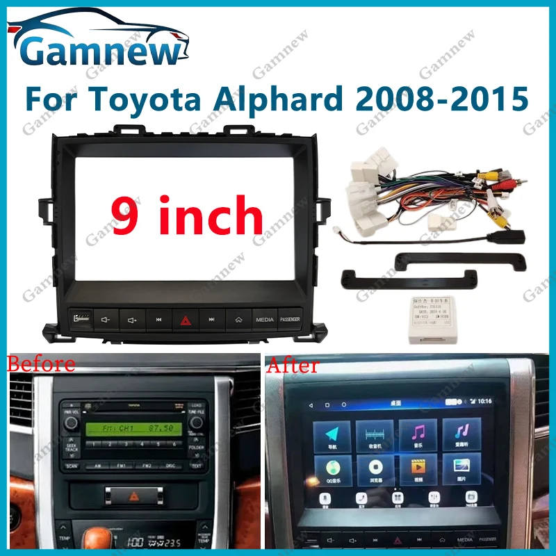 9 Inch Car Frame Fascia Cable Wire Adapter Android Radio Dash Fitting Panel Kit For Toyota Alphard Vellfire 2008-2015 Low End