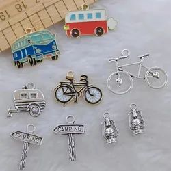 10pcs Cute Mini Bus Charm Happy Camper Charm Pendant Handmade Keychain Metal Charm Earrings DIY Jewelry Making