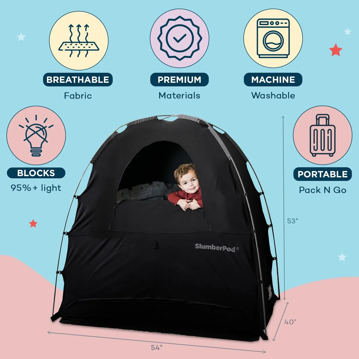 SlumberPod The Original Blackout Sleep Tent Travel Essential dla niemowląt i małych dzieci, mini łóżeczko i pokrowiec do zabawy, sen