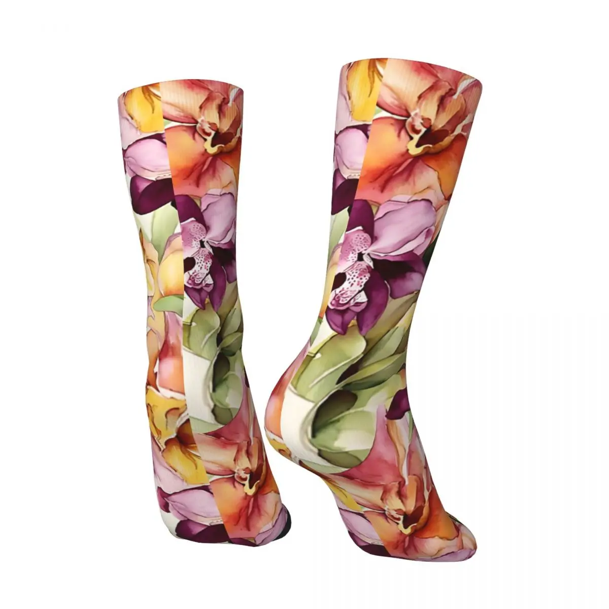 TIpastels-Chaussettes à motif floral d'orchidées sauvages pour hommes, chaussettes d'équipage sans couture, fleurs colorées rétro, imprimé, site officiel