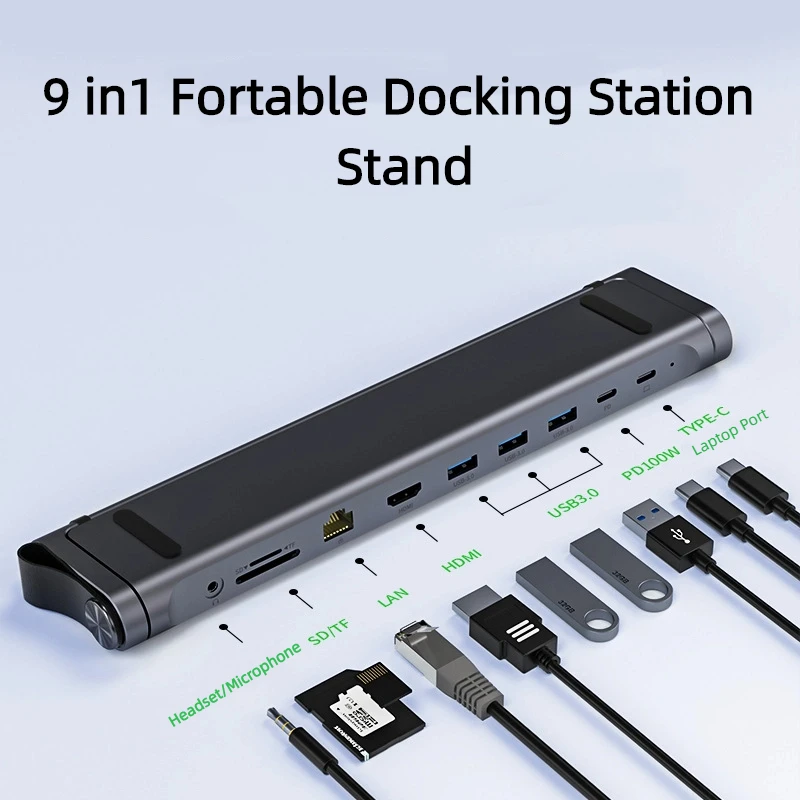 New Aluminum Alloy Computer Stand Folding PD Fast Charging with Hub Port Docking Station Laptop Stand with Network Port