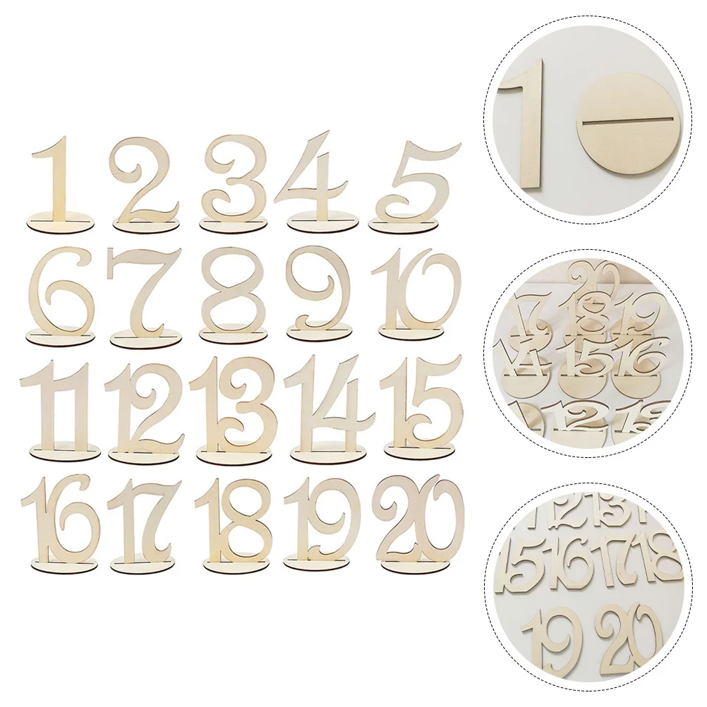 

20 Pcs Digital Seat Board Healthy Material Safe Smooth Bottom Wood Table Numbers Signs Reusable Wedding