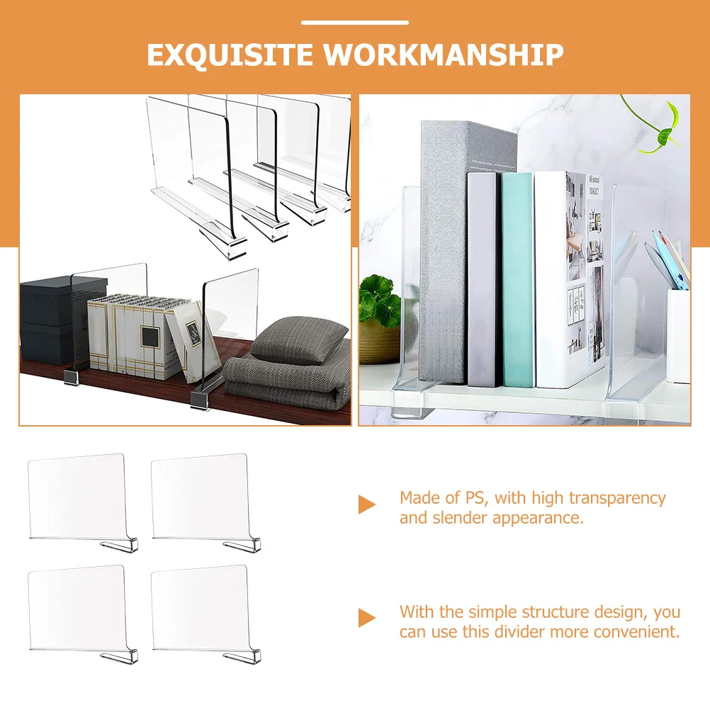 

4Pcs Wardrobe Dividers Clear Shelf Divider for Closet Organizer Space Saving Storage Solution Smooth Edge Design Shelf
