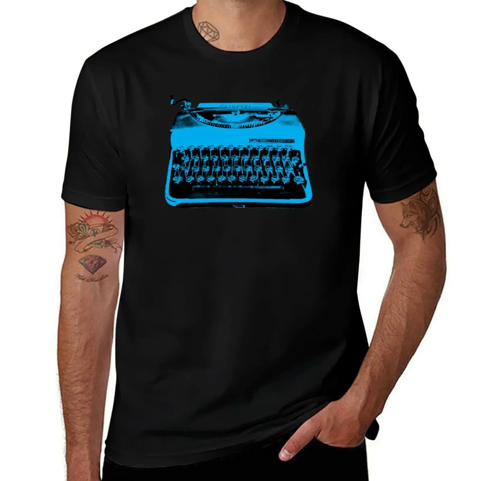 Typewriter Cyan T-Shirt Man t-shirt funny gifts mens t shirts pack