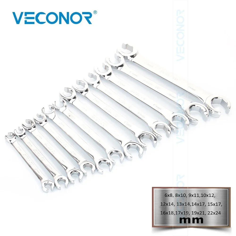 Flare Nut Wrench Set Oil Pipe Spanner Full Polish Chrome Vanadium Steel Heavy Duty Hand Tool 