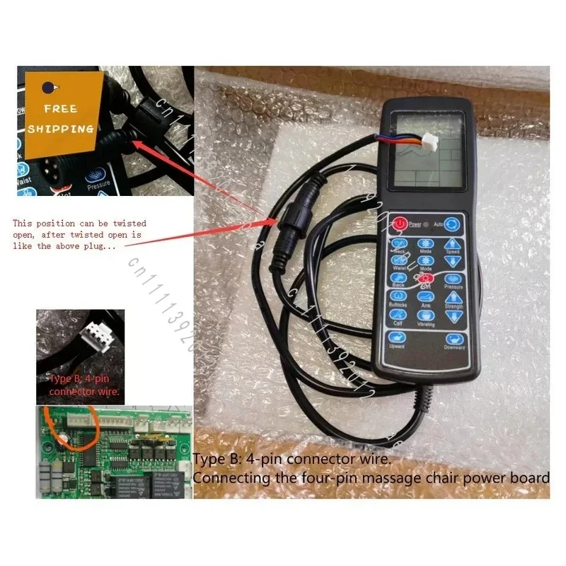 4 Pin Massage Chair Controller, 8 Push Button Hand Remote Panel, Replacement Accessory