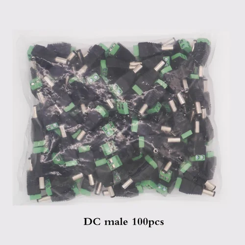 100 Uds conector CC macho 2,1*5,5mm Cable adaptador de enchufe conector fácil para cámara CCTV/tira de luz led 3528/5050