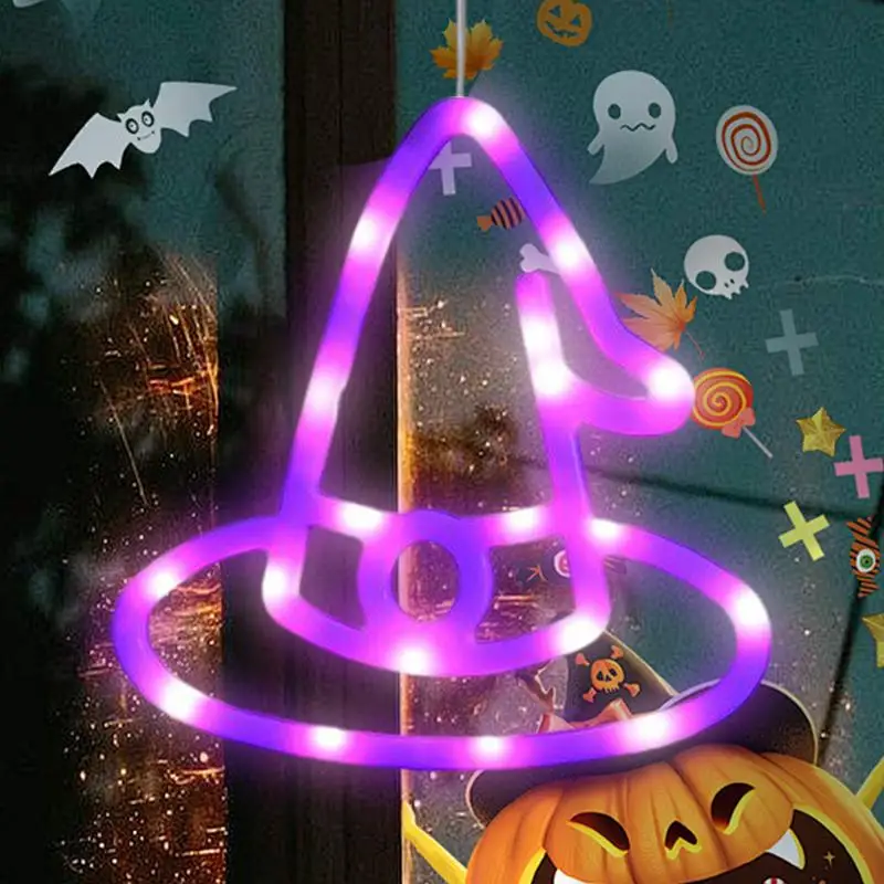 Halloween LED Lights Witch Hat Pumpkin Lamp Halloween Window Lights With Suction Cup for Party Holiday Lighting Home Decor