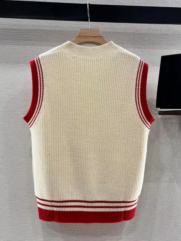 Vintage color embroidery love pattern wool sweater vest 2025 spring women's new fashion all-in-one sleeveless knit pullover