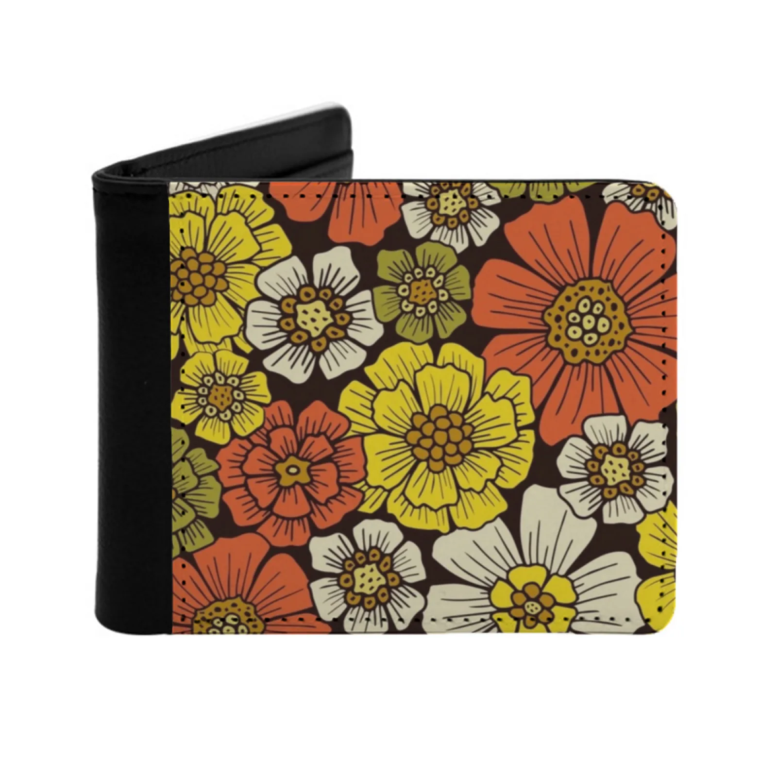 

Retro 1960S 1970S Floral Pattern Men's Wallet Pu Leather Wallet Multifunction Credit Card Purse Floral Flowers 1960S 1970S 60S