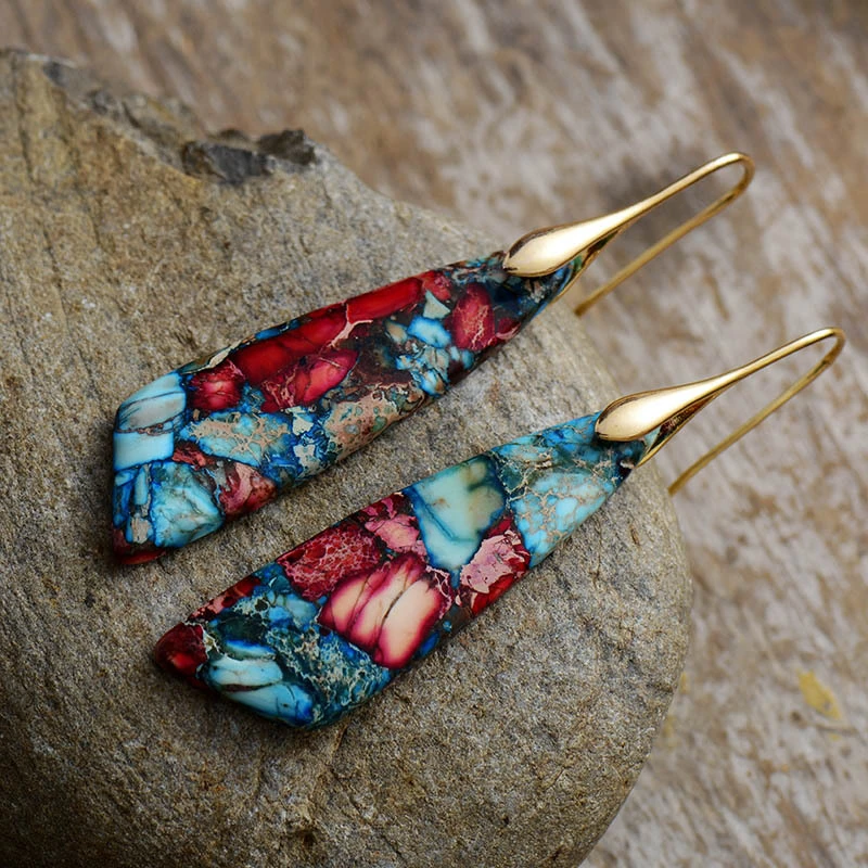 Bohemian Emperor Stone Geometric Pendant Earrings for Women European and American Natural Stone Jewelry Personalized Earrings