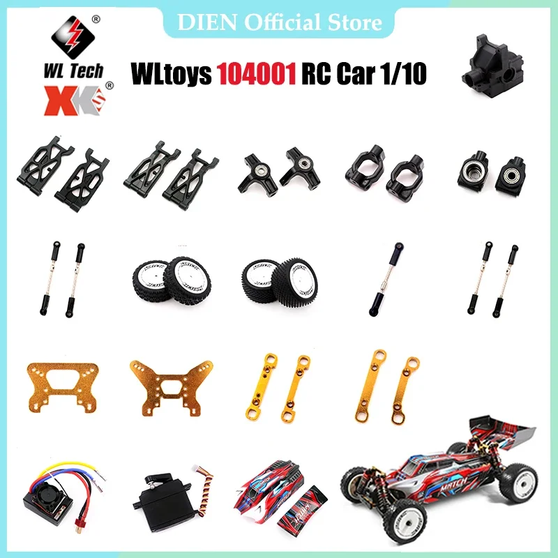 

WLtoys 104001 1/10 запасные части для радиоуправляемого автомобиля, поворотный рычаг C, дифференциал сиденья, нижний мотор, редуктор, амортизаторы, шина