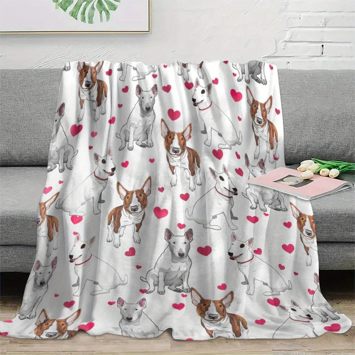 A Bull Terrier Patterned Flannel Blanket, Perfect As a Decorative Gift, The Best Gift Blanket And Ornament, Made from High-Quality Polyester Fleece - Machine Washable, Versatile And Comfortable for Sofas And Beds - Ideal for Camping