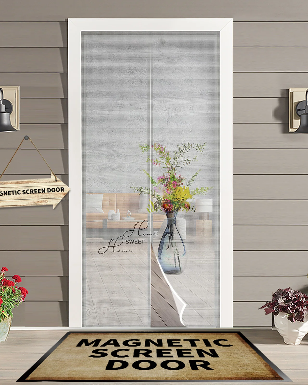 Wood Vase Flowers Kitchen Curtain Magnetic Mosquito Net Curtains Summer Bedroom Anti Insect Door Curtain