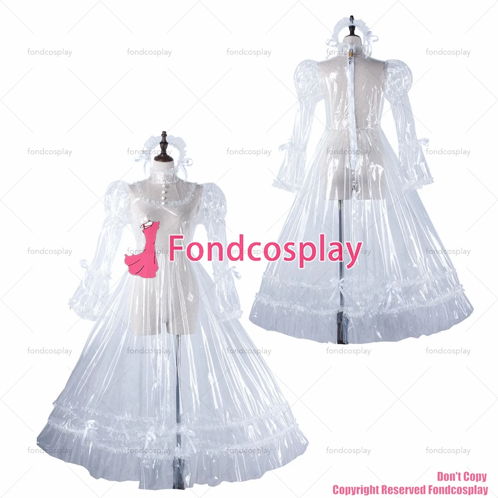 

fondcosplay adult sexy cross dressing sissy maid long clear pvc dress lockable Uniform cosplay costume CD/TV[G2210]