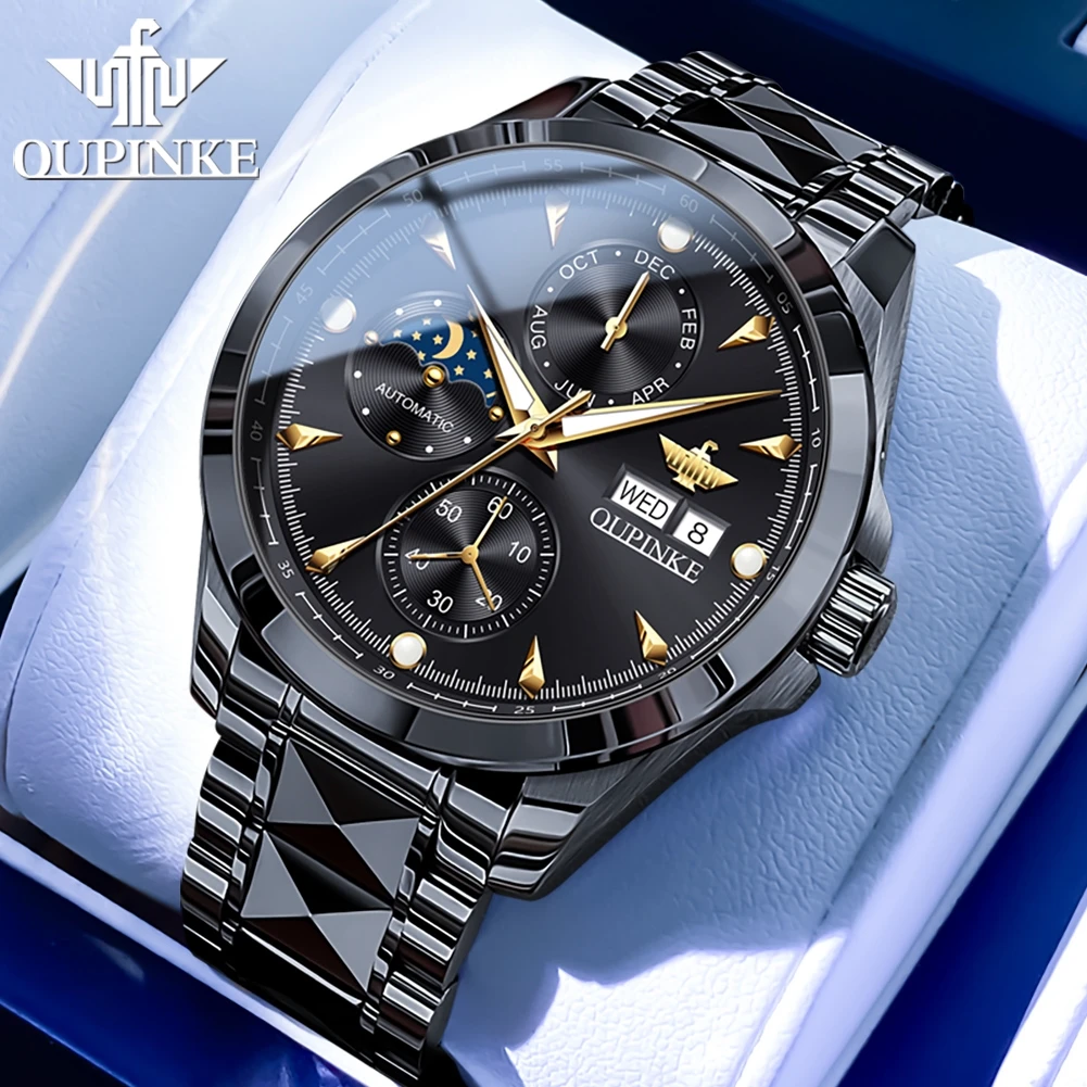 OUPINKE Original Brand 3299 Automatic Watch for Men Waterproof Date Sapphire Glass Mechanical Wristwatch Classic Black Watches