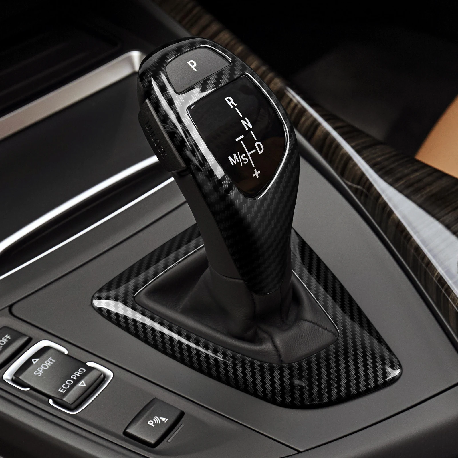 For BMW F20 F21 F22 F23 F30 F31 F32 F33 F34 3gt F35 F36 Car Center Gear Shift Head Cover ABS Trim Panel Carbon Fiber Interior view 5