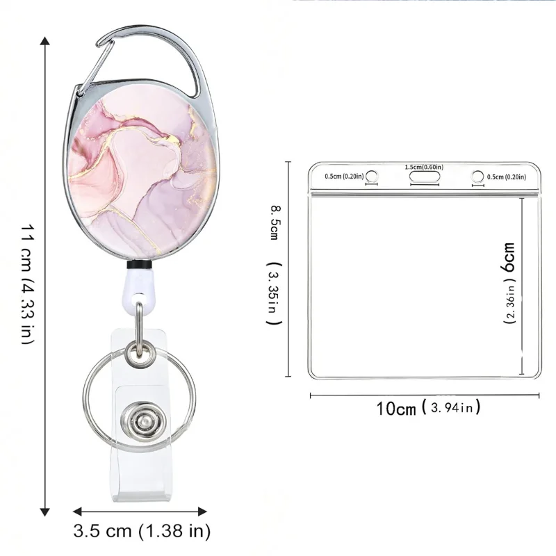 

Women Man Marble Ellipse ID Card Key Chain Lanyard Clip Ring Retractable Pull Name Tag Badge Belt Rope Holder Keyring Keychain