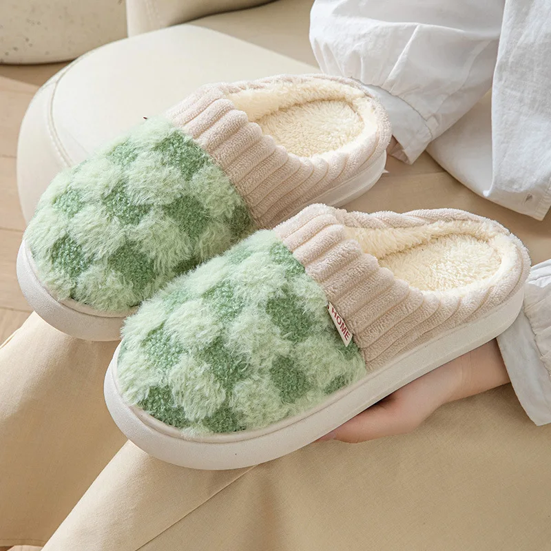 Autumn Winter Plush Slippers For Women Indoor Home Simple Warm Non-slip Slides Cozy Slip On Warm Shoes