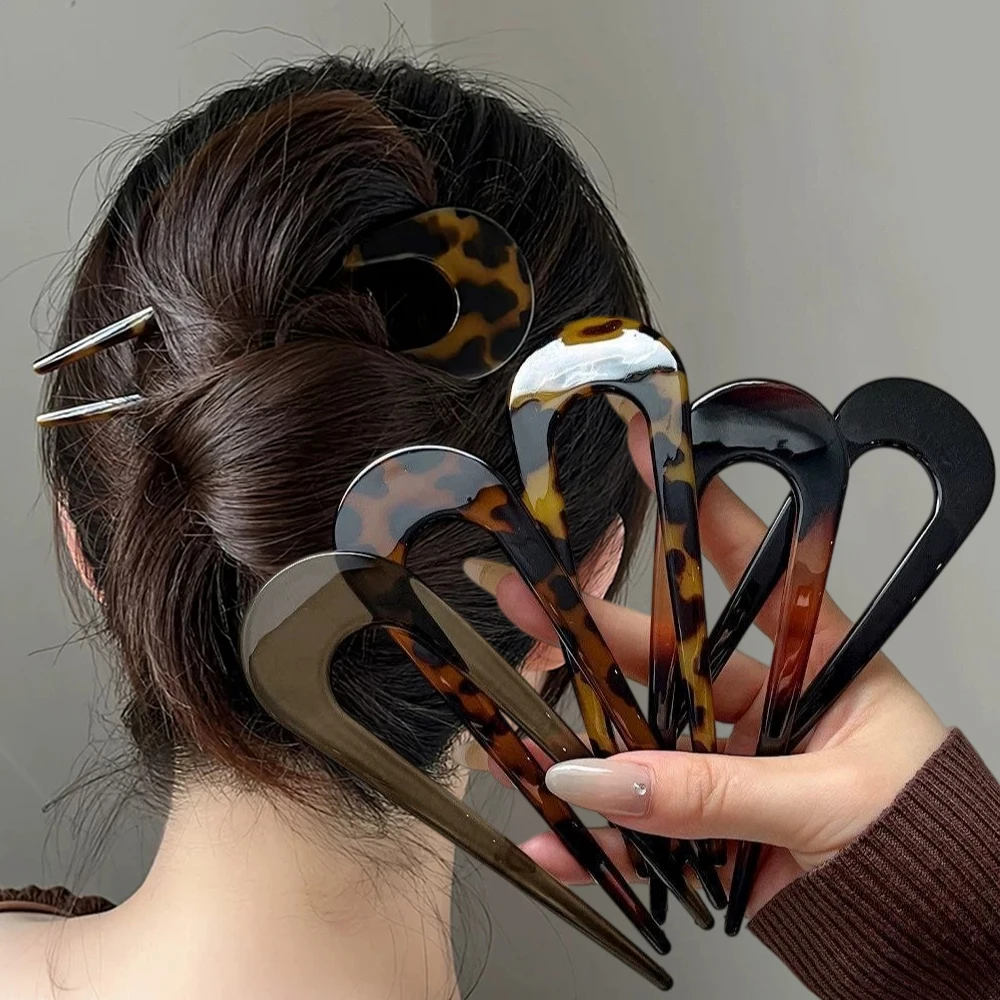 U-Shape Hair Forks Korean Styles Hairpin Acrylic Hair Sticks Bun Women Girls Vintage Hairstyle Fashion Hair Accessories Headband