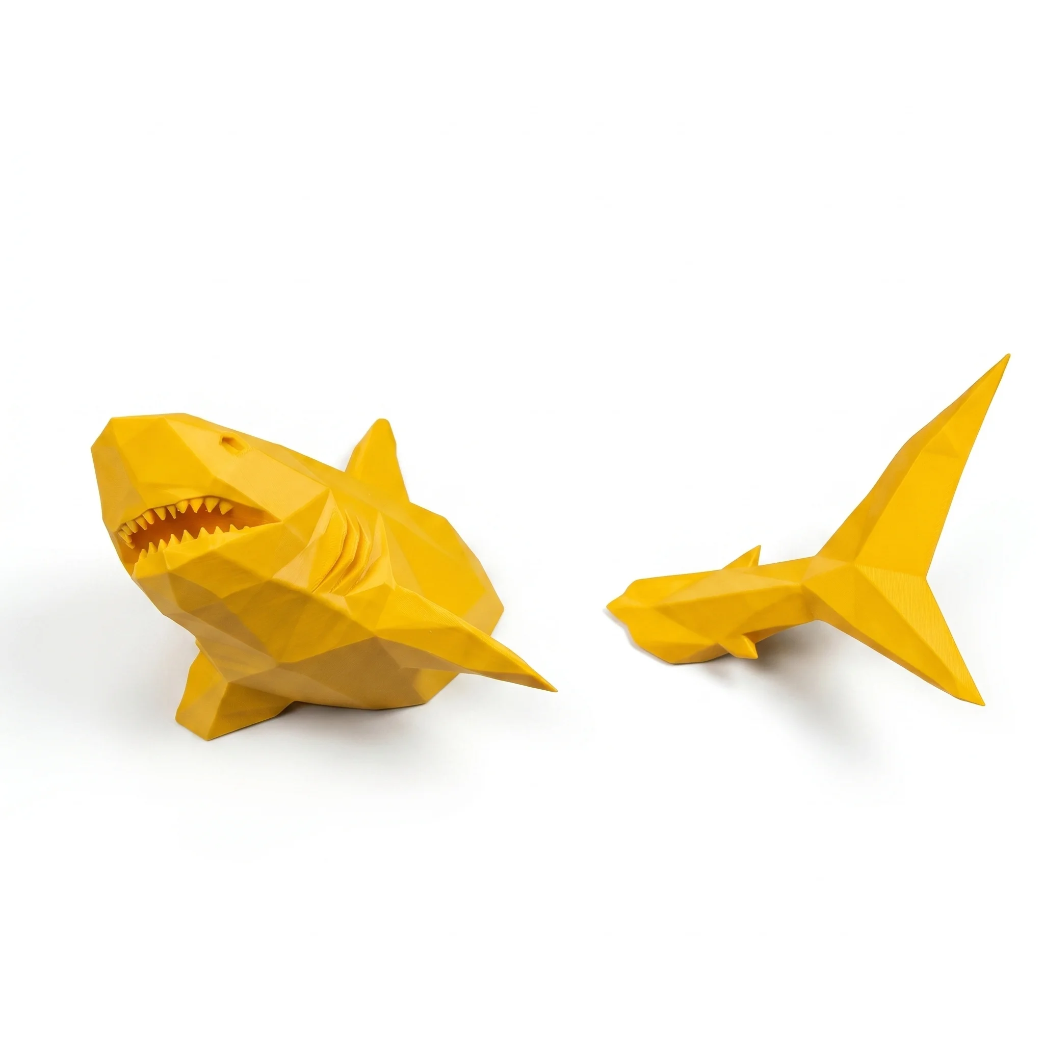 3D Great White Shark Swimming Through Wall Decor- Modern Minimalist Geometric Low-Poly Shark Wall Art