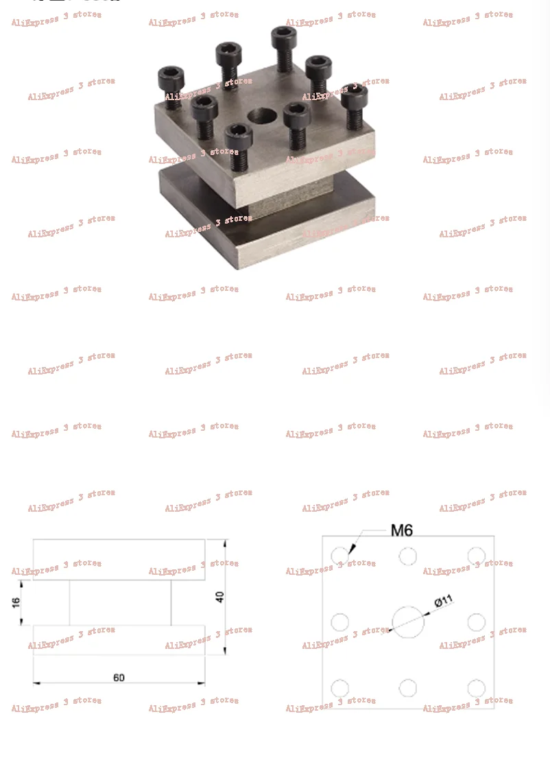 New Square Tool Post Rest Metal Holder, Lathe Spare Parts For WM210V-212-M6  Machine Part Accessories With Screw