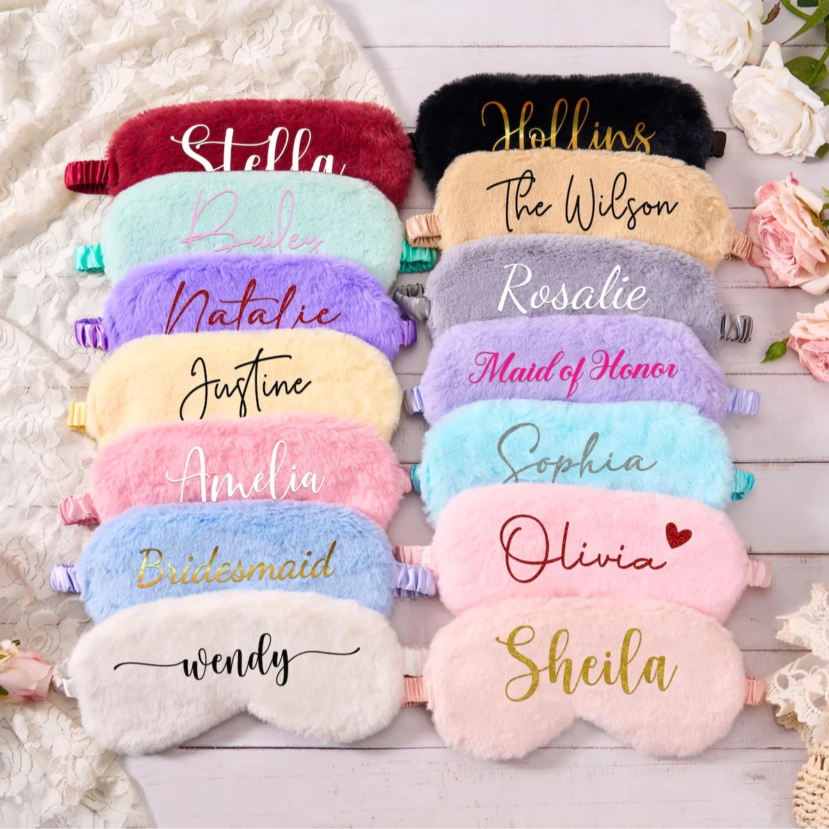 

Personalized Rabbit Hair Eye Mask Custom Sleep Mask Plush Cute Bridesmaids Gift Sleep Masks Fur Cozy Bachelorette Gift