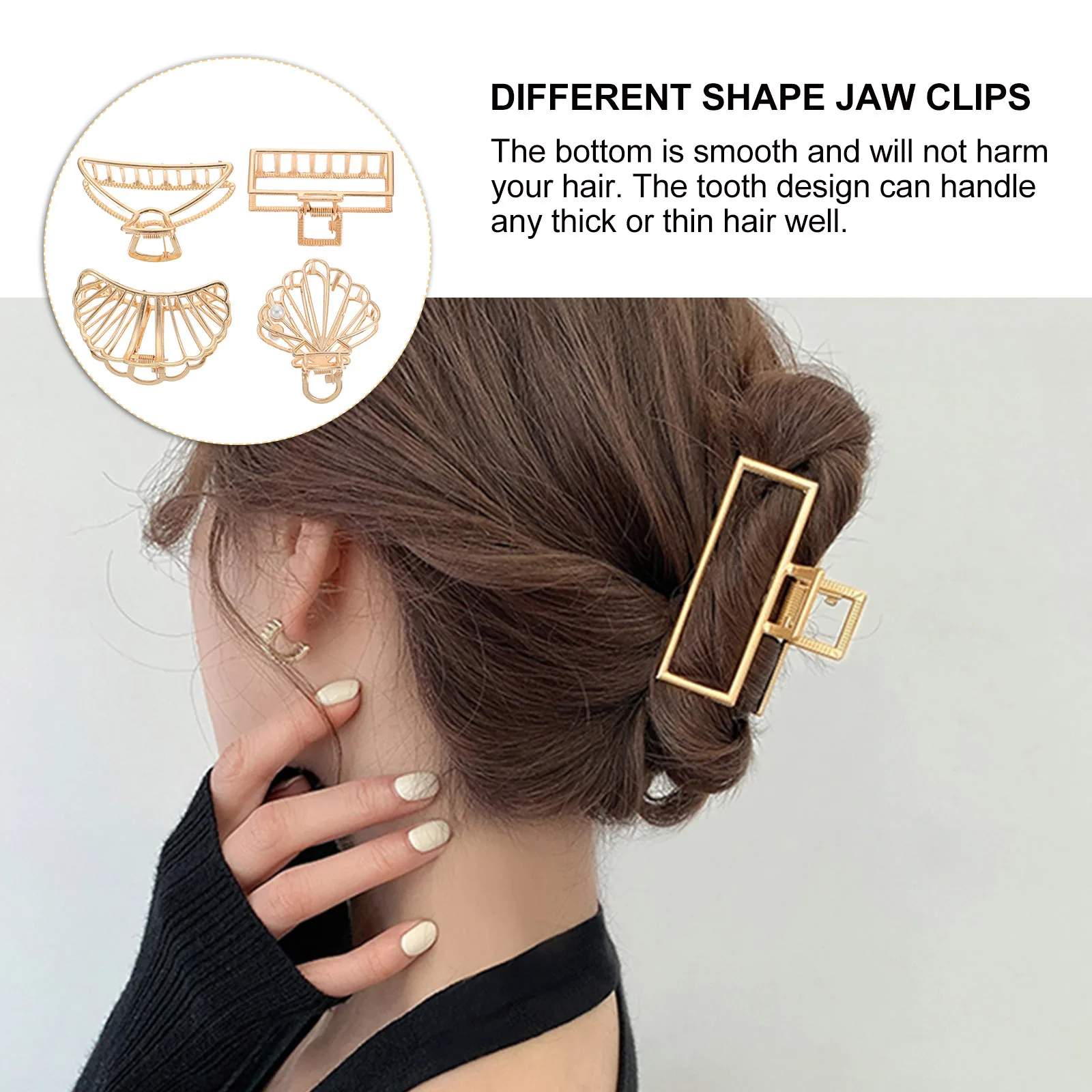 

4Pcs Golden Alloy Hair Claw French Design Metal Hollow Hair Claws for Women Unique Tooth Shape Easy to Wear Styling Tool