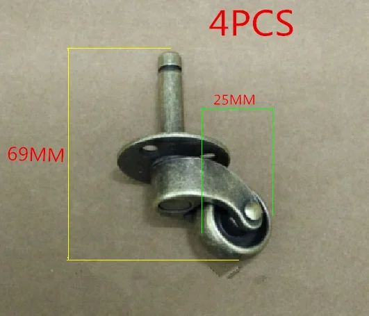 4pcs Old Bronze Alloy Universal Screw Rod Casters European style furniture sofa wheel pulley -High:69mm Wheel width25mm