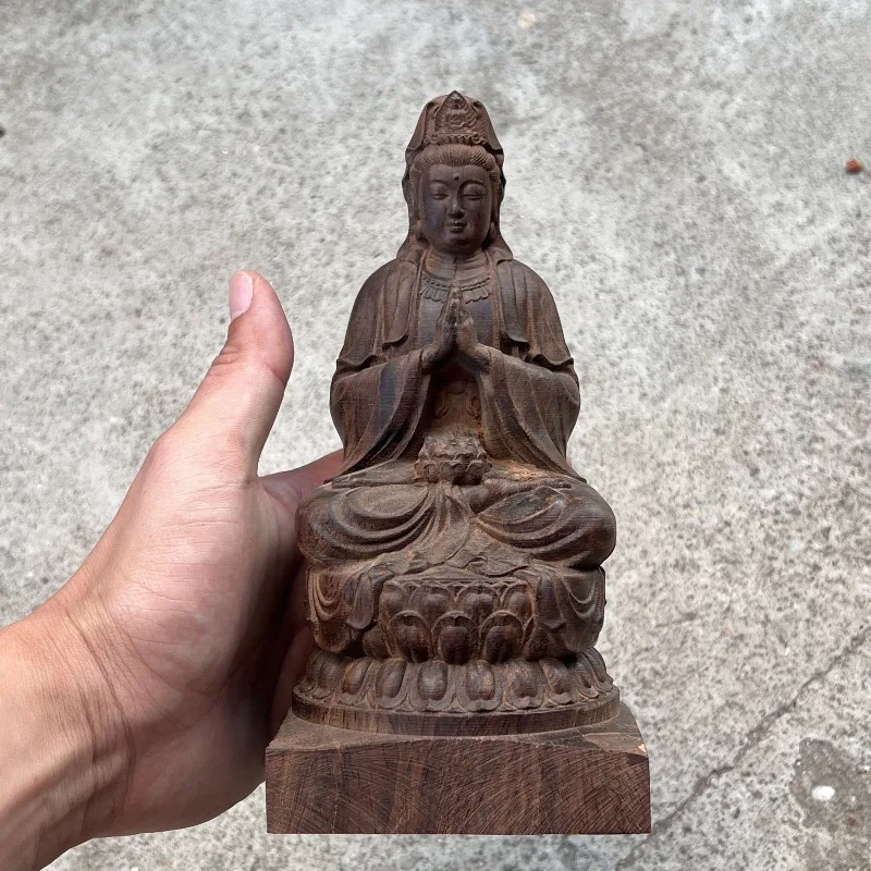 

Hand-Carved Agarwood Guan Yin Statue - 7.5"H Praying Buddha Sculpture for Home Decor, Living Room, Meditation, Spiritual Gift