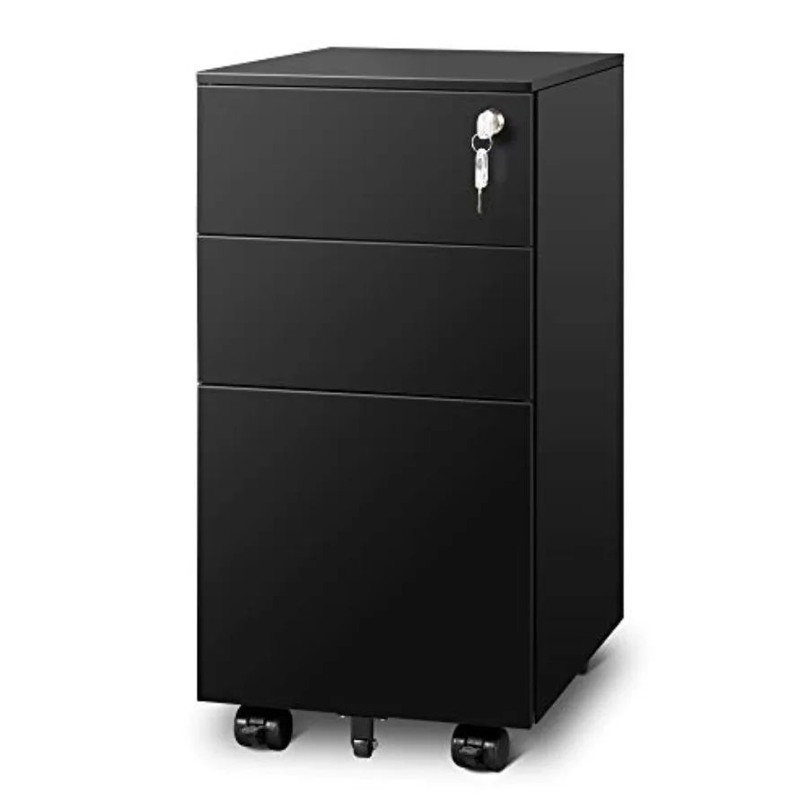3 Drawer File Cabinet with Lock, Fully Assembled Except Casters