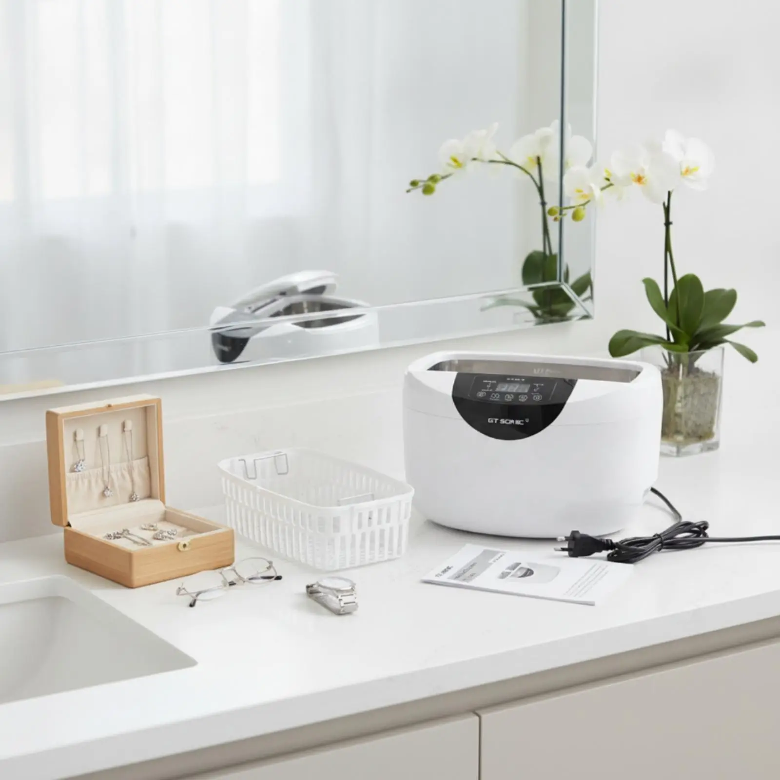 Sound Wave Cleaner with Basket 40kHz Sound Wave Jewelry Cleaner Digital Jewelry Cleaning Machine for Jewelers, Opticians, Home,