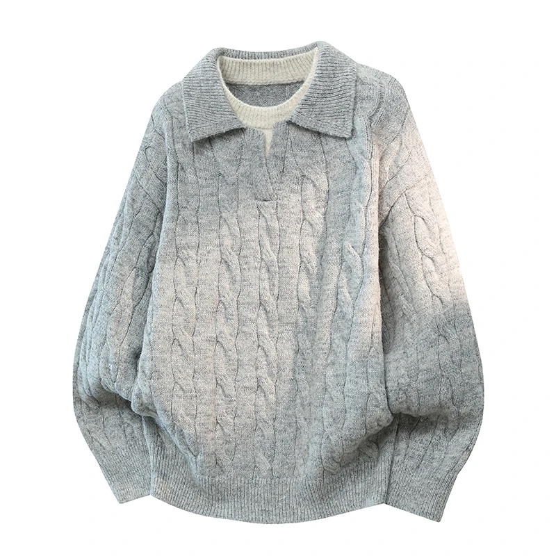 

Мужской повседневный вязаный свитер 2025 года, новинка, с отложным воротником, молодежный модный базовый слой, из полиэфирного волокна, с длинным рукавом