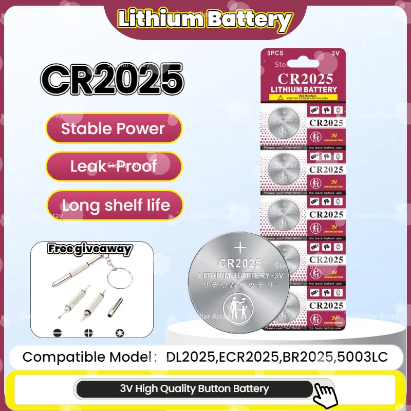 

CR2025 3V Lithium Coin Cell Battery Long Lasting Child Resistant Mercury-Free Button Cell for Electronics Watches Calculators