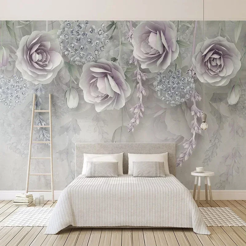 

Custom Modern Mural Wallpaper Purple Floral 3D Stereoscopic Embossed Flowers Bedroom Living Room TV Background Photo Wall Papers