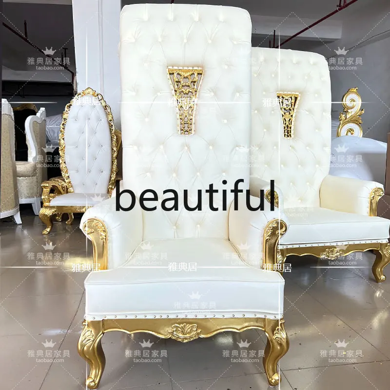 European high-end wedding decoration queen chair hotel banquet high back gold white royal seat
