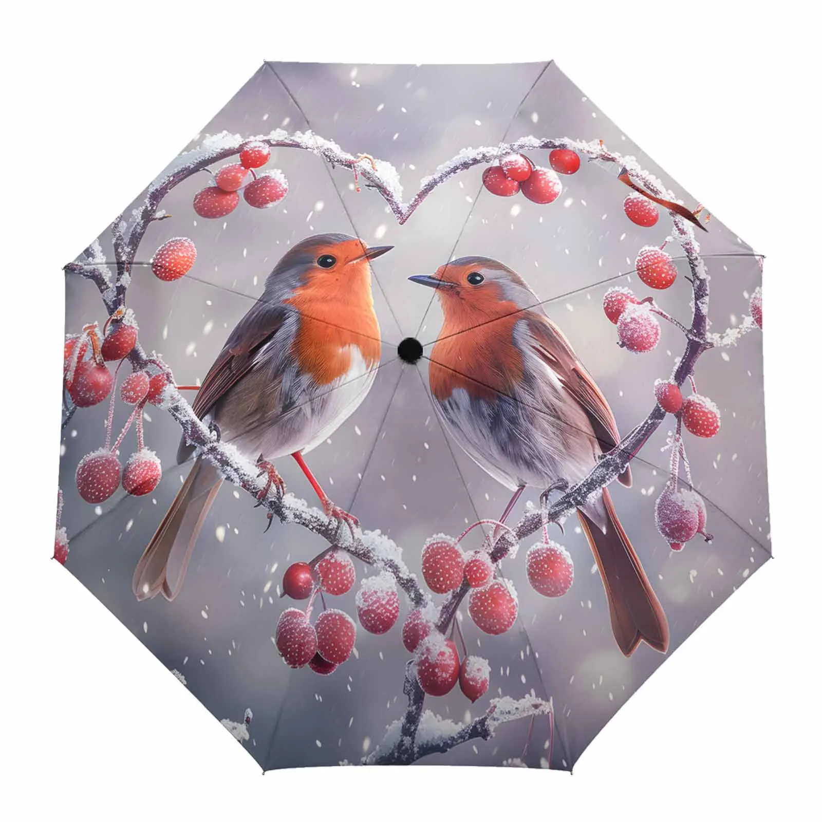 Christmas Snowflake Bird Red Fruit Love Fully-automatic Umbrella for Outdoor Kids Adults Umbrella Foldable Eight Strand Umbrella