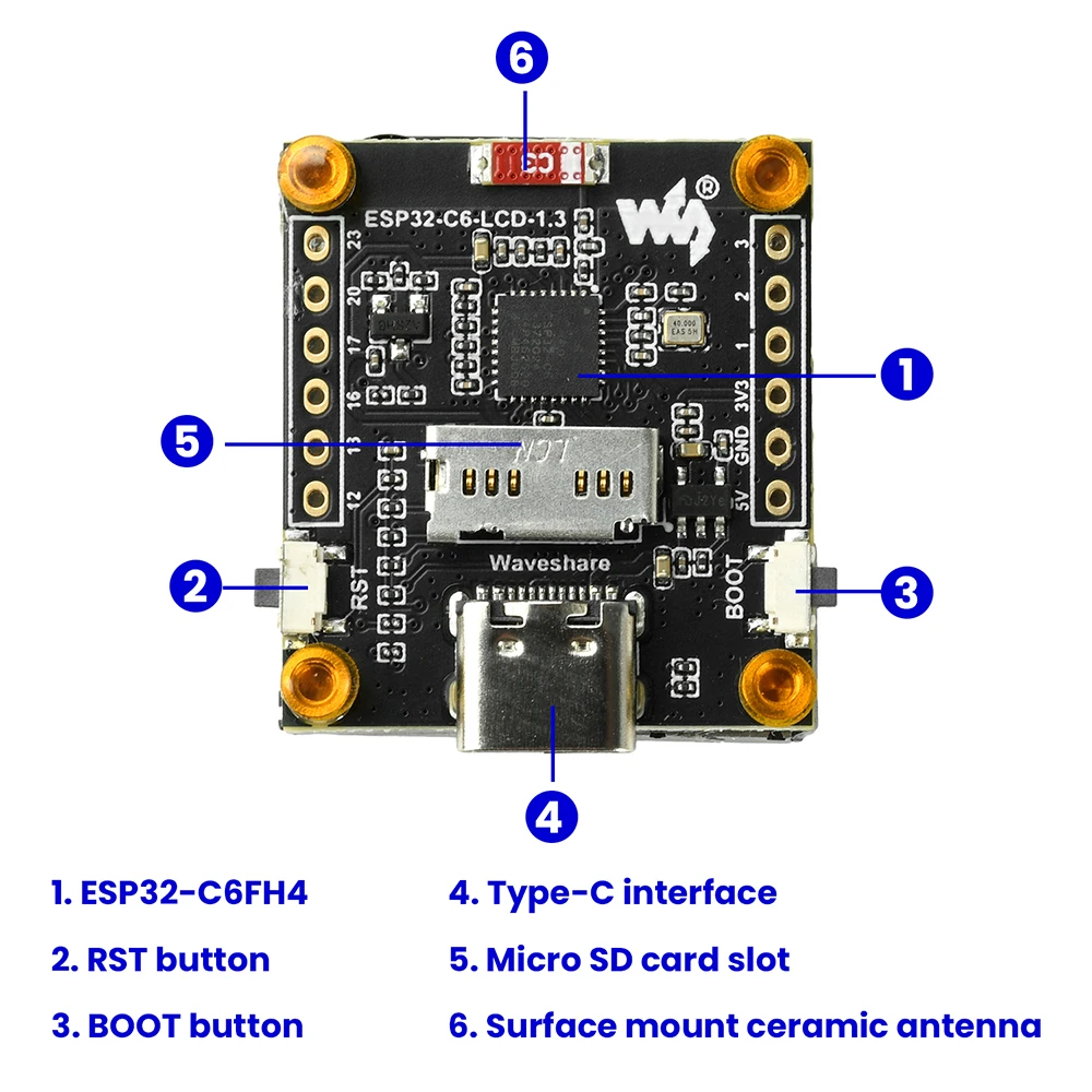 Scheda Di Sviluppo Waveshare ESP32-C6 Con Display LCD 1,3 IoT E AIoT Scheda Di Sviluppo Waveshare ESP32-C6 Con Display LCD 1,3 IoT E AIoT
