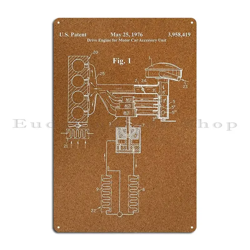 1976 Old Engine Part Patent Drawing Metal Sign Vintage Home Bar Customize Bar Tin Sign Poster